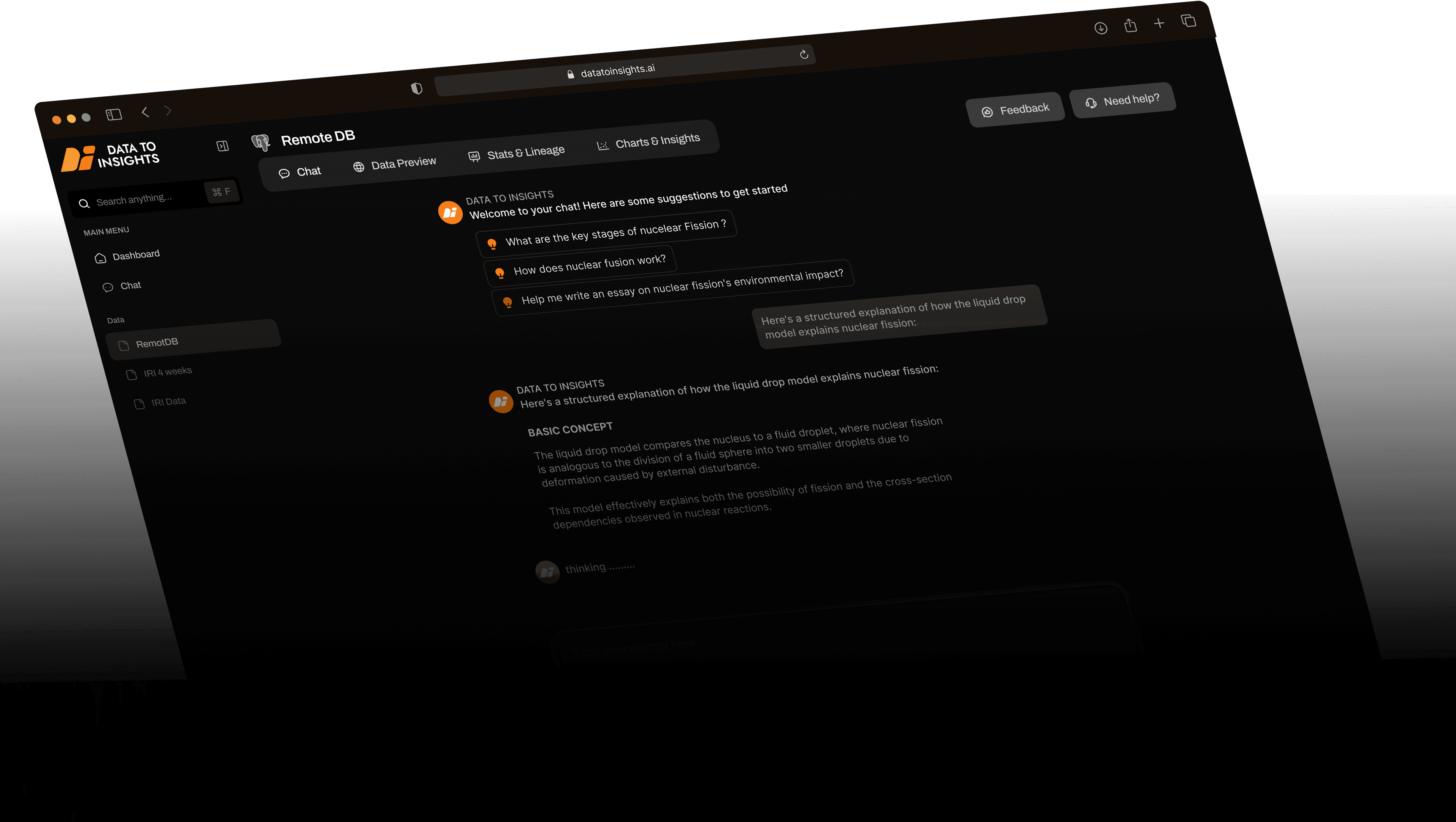 DataInsights chat screen